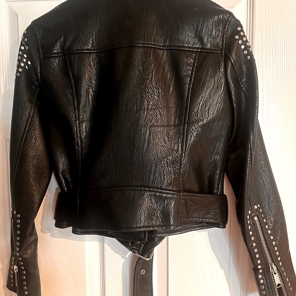 PISTOLA TRACY Studded Moto Cropped Faux Leather Jacket ,size Small